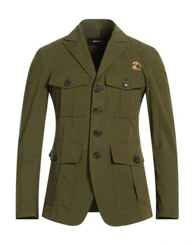 Dsquared2 Man Blazer Military Green Size 32 Cotton, Elastane