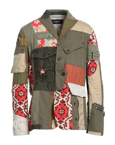 Dsquared2 Man Blazer Military Green Size 42 Cotton, Polyester, Metallic Fiber