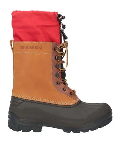 Dsquared2 Man Boot Tan Size 10-11 Cow Leather, Nylon, Rubber In Brown