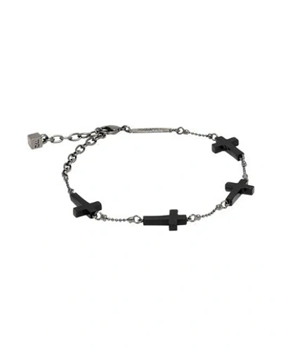 Dsquared2 Man Bracelet Black Size - Brass, Natural Resin, Silver