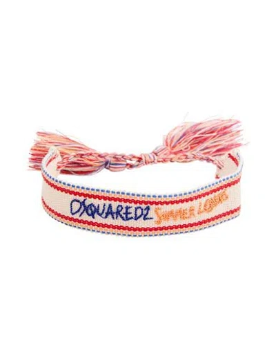 Dsquared2 Man Bracelet Ivory Size - Textile Fibers In Pink