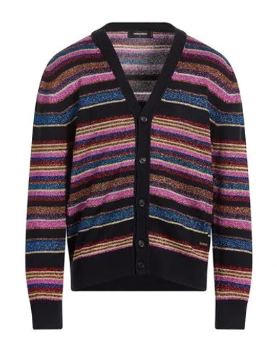 Dsquared2 Man Cardigan Black Size Xl Virgin Wool, Metal Fiber, Polyamide, Viscose In Multi