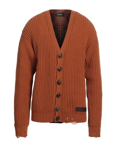 Dsquared2 Man Cardigan Camel Size L Cotton, Polyamide In Beige