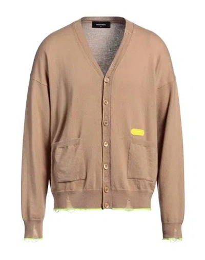 DSQUARED2 DSQUARED2 MAN CARDIGAN CAMEL SIZE L VIRGIN WOOL, CASHMERE, POLYESTER
