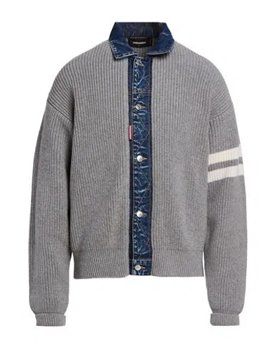 Dsquared2 Man Cardigan Grey Size M Wool, Cashmere, Cotton In Gray