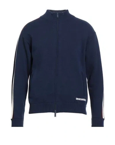 Dsquared2 Man Cardigan Navy Size L Wool, Viscose, Polyester In Blue