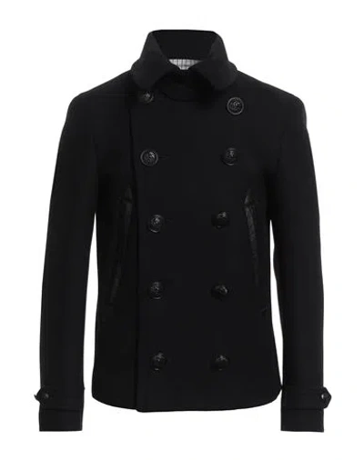 Dsquared2 Man Coat Black Size 42 Virgin Wool, Polyamide, Elastane, Cow Leather