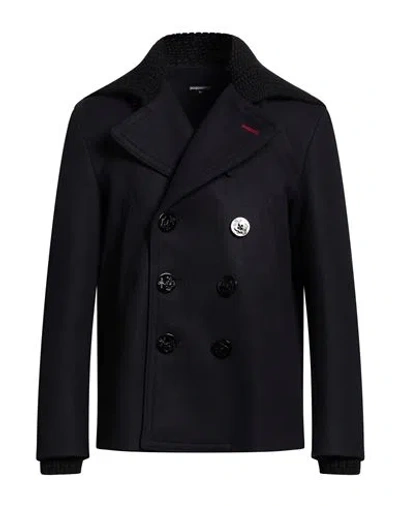 Dsquared2 Man Coat Midnight Blue Size 46 Virgin Wool, Polyamide, Elastane In Black