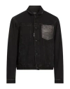Dsquared2 Versized Denim Jacket With Leather Pocket In Black
