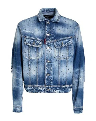 Dsquared2 Man Denim Outerwear Blue Size L Cotton