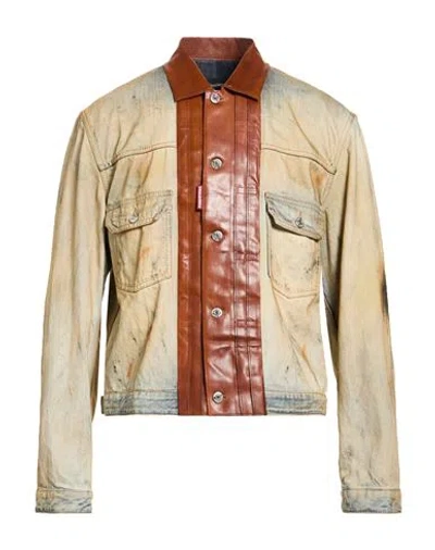 DSQUARED2 DSQUARED2 MAN DENIM OUTERWEAR BROWN SIZE 40 COTTON, CALFSKIN