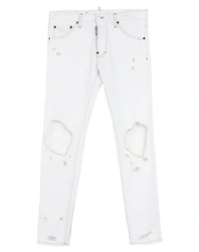 Dsquared2 Man Denim Pants White Size 30 Cotton, Elastane, Bovine Leather
