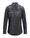 Dsquared2 Man Denim Shirt Black Size 42 Cotton, Brass In Gold