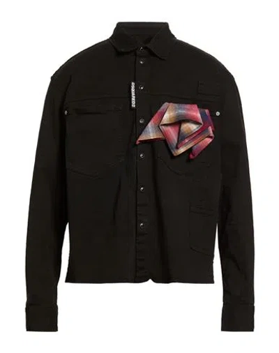 Dsquared2 Man Denim Shirt Black Size 42 Cotton, Elastane