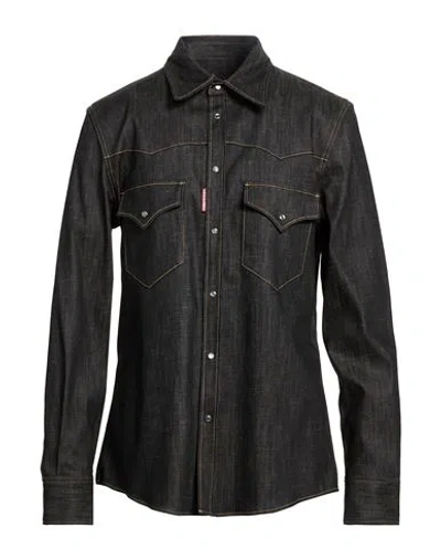 Dsquared2 Man Denim Shirt Black Size 42 Cotton, Elastane