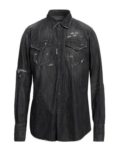 Dsquared2 Man Denim Shirt Black Size 44 Cotton