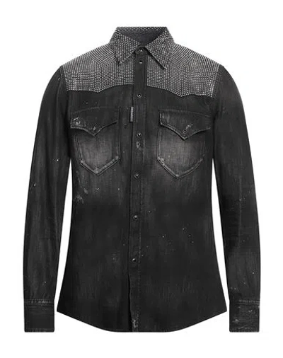 Dsquared2 Studded Distressed Denim Shirt In Black
