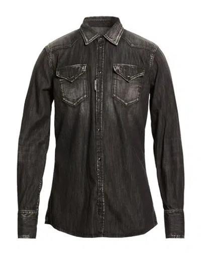 Dsquared2 Man Denim Shirt Black Size 46 Cotton