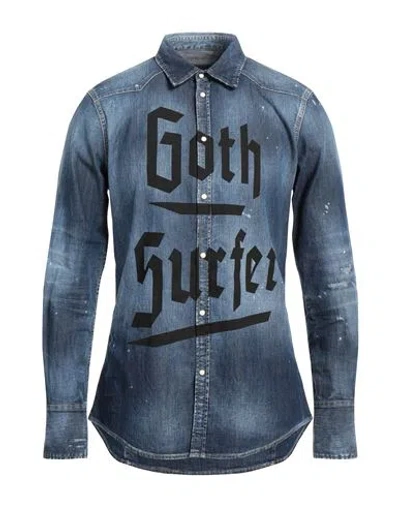 Dsquared2 Man Denim Shirt Blue Size 36 Cotton, Elastane