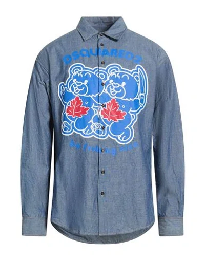 Dsquared2 Man Denim Shirt Blue Size 38 Cotton In White