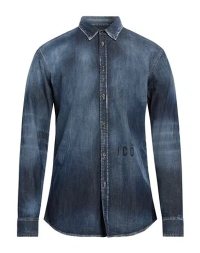 Dsquared2 Man Denim Shirt Blue Size 38 Cotton, Elastane