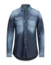 Dsquared2 Man Denim Shirt Blue Size 38 Cotton, Elastane In Blue