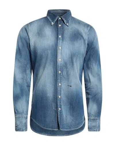 Dsquared2 Man Denim Shirt Blue Size 38 Cotton, Elastane
