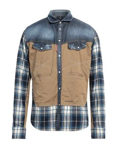 Dsquared2 Man Denim Shirt Blue Size 38 Cotton, Elastane