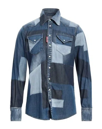 Dsquared2 Man Denim Shirt Blue Size 38 Cotton, Elastane