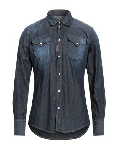 Dsquared2 Man Denim Shirt Blue Size 38 Cotton, Elastane