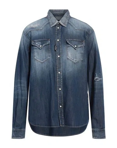 Dsquared2 Man Denim Shirt Blue Size 42 Cotton, Elastane