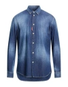 Dsquared2 Man Denim Shirt Blue Size 42 Cotton, Elastane In Blue