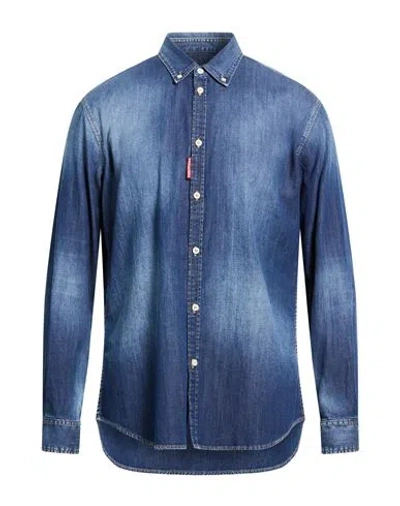 Dsquared2 Man Denim Shirt Blue Size 42 Cotton, Elastane