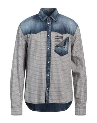 Dsquared2 Man Denim Shirt Blue Size 42 Cotton, Elastane