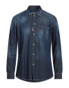 Dsquared2 Man Denim Shirt Blue Size 44 Cotton, Elastane In Blue
