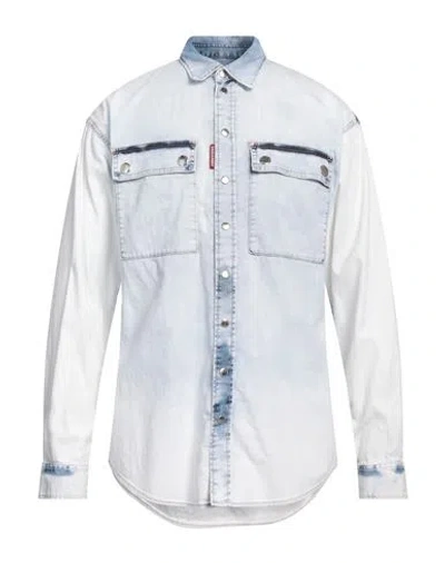 Dsquared2 Man Denim Shirt Blue Size 44 Cotton, Elastane