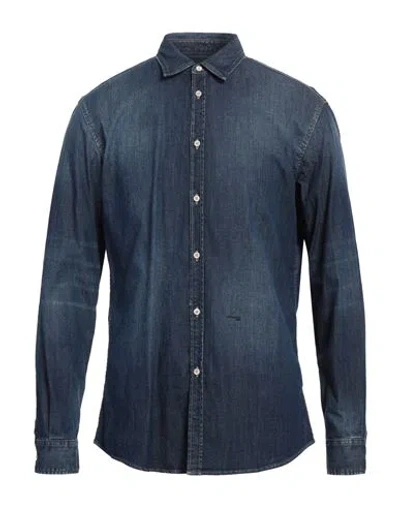 Dsquared2 Man Denim Shirt Blue Size 44 Cotton, Elastane