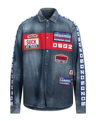 Dsquared2 Man Denim Shirt Blue Size 44 Cotton, Elastane