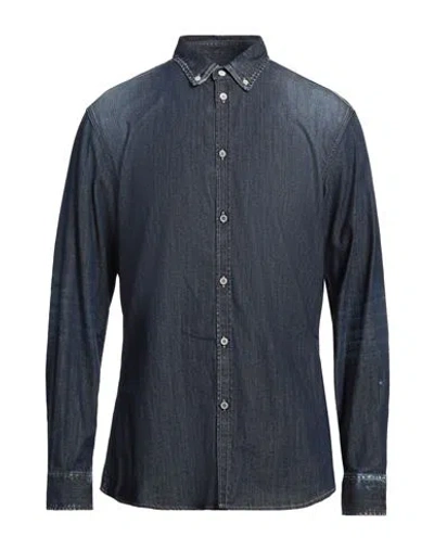 Dsquared2 Man Denim Shirt Blue Size 46 Cotton, Elastane