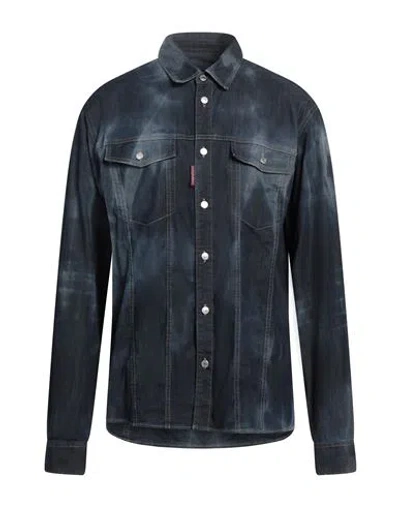 Dsquared2 Man Denim Shirt Blue Size 46 Cotton, Elastane