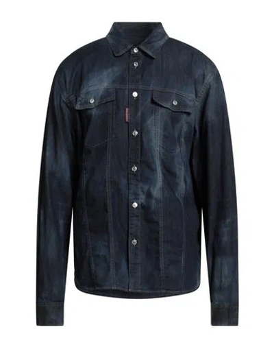 Dsquared2 Man Denim Shirt Blue Size 48 Cotton, Elastane