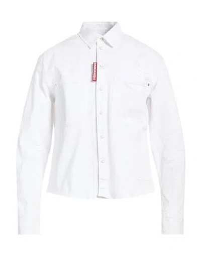 Dsquared2 Man Denim Shirt White Size 44 Cotton, Elastane