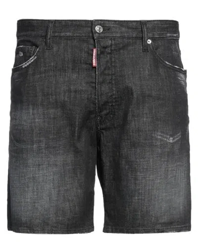 Dsquared2 Man Denim Shorts Black Size 38 Cotton, Elastane, Calfskin