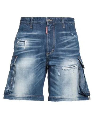 Dsquared2 Bleached-effect Denim Cargo Shorts In Blue
