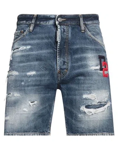 Dsquared2 Man Denim Shorts Blue Size 36 Cotton, Cow Leather
