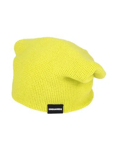 Dsquared2 Man Hat Acid Green Size Onesize Wool In Yellow