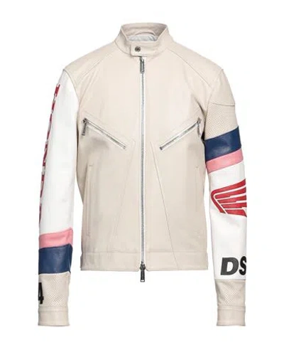 Dsquared2 Man Jacket Beige Size 46 Cow Leather In Multi