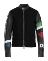 DSQUARED2 DSQUARED2 MAN JACKET BLACK SIZE 46 COTTON, ELASTANE, CALFSKIN