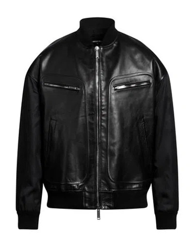 Dsquared2 Man Jacket Black Size 38 Calfskin, Polyamide, Virgin Wool, Elastane