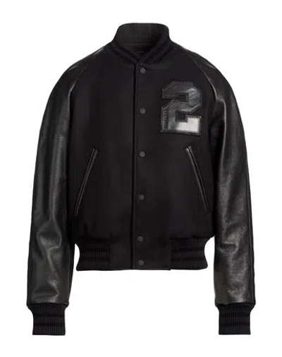 Dsquared2 Man Jacket Black Size 40 Virgin Wool, Polyamide, Elastane, Cow Leather